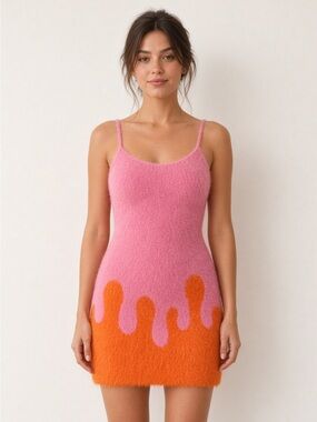 NWT Y2K Fentsh x Gummy Coral Orange Bubblegum Pink Nylon Mini Dress 8